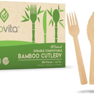 100% Bamboo Forks Spoons Knives 380 pcs.