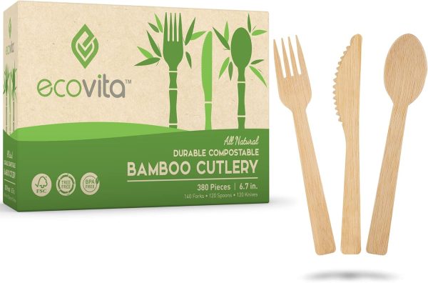 100% Bamboo Forks Spoons Knives 380 pcs.